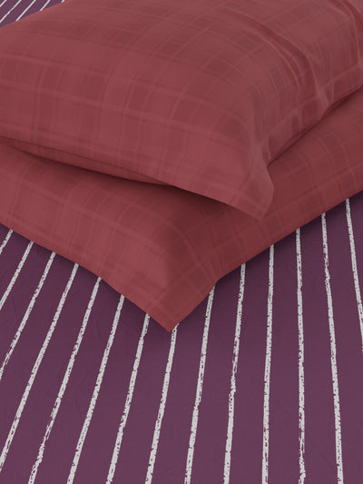 100% Premium Cotton King Bedsheet With 2 Pillow Covers <small> (checks-purple/multi)</small>