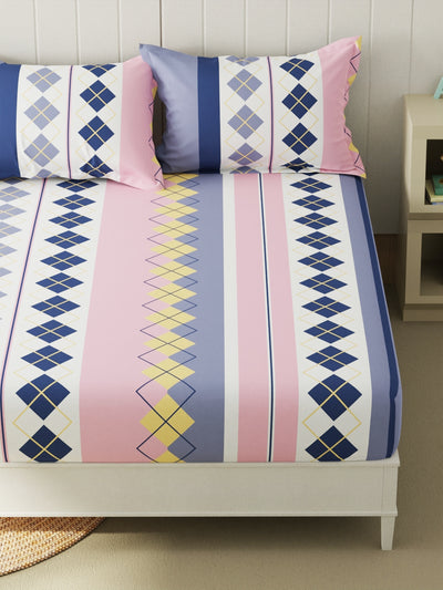 Extra Smooth Micro Double Bedsheet With 2 Pillow Covers <small> (geometric-pink/multi)</small>