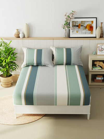 Extra Smooth Micro Double Bedsheet With 2 Pillow Covers <small> (stripe-teal/multi)</small>