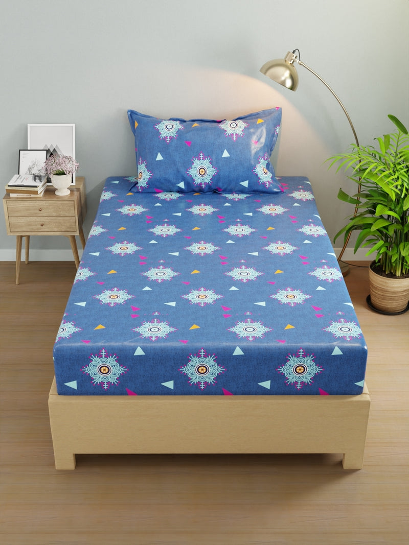 Extra Smooth Micro Single Bedsheet With 1 Pillow Cover <small> (ornamental-navy/blue)</small>