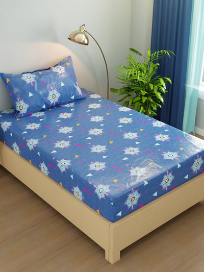 Extra Smooth Micro Single Bedsheet With 1 Pillow Cover <small> (ornamental-navy/blue)</small>
