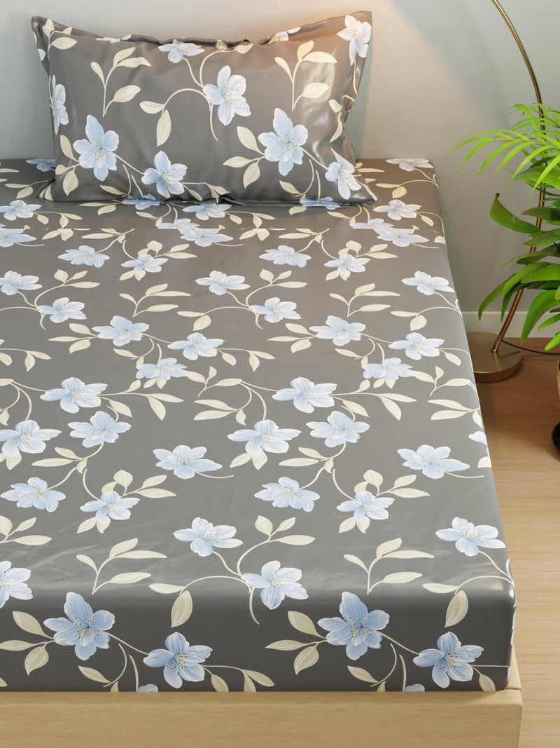 Extra Smooth Micro Single Bedsheet With 1 Pillow Cover <small> (floral-charcoal)</small>