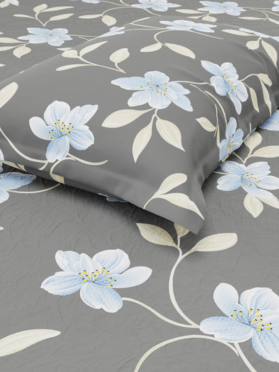 Extra Smooth Micro Single Bedsheet With 1 Pillow Cover <small> (floral-charcoal)</small>