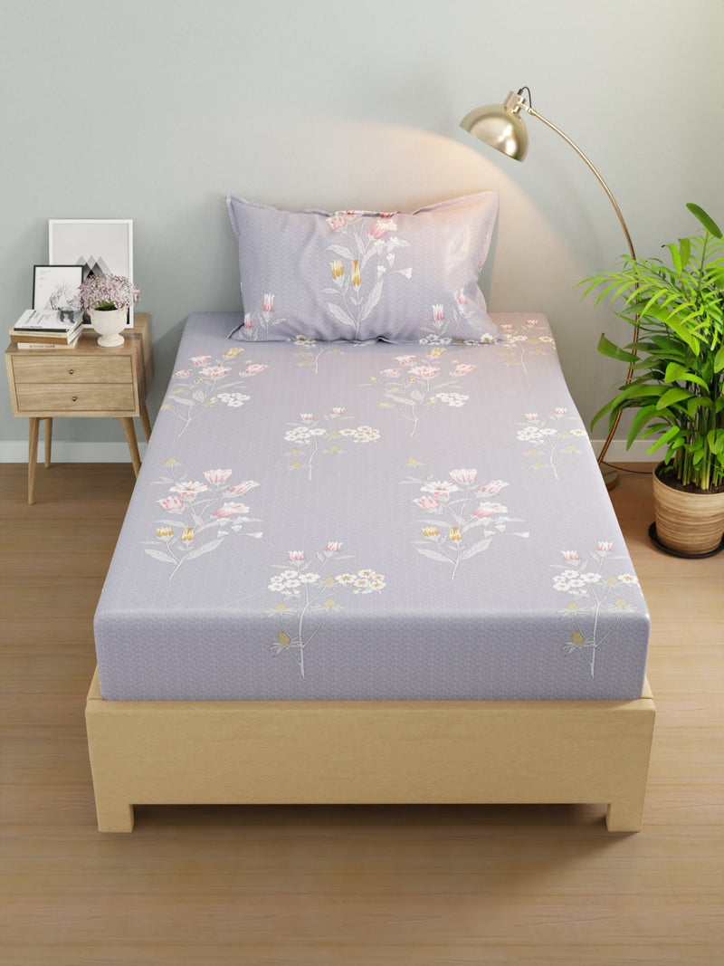 Extra Smooth Micro Single Bedsheet With 1 Pillow Cover <small> (floral-coolgrey)</small>