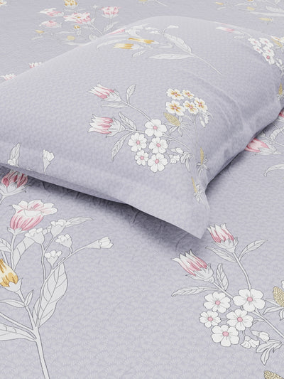 Extra Smooth Micro Single Bedsheet With 1 Pillow Cover <small> (floral-coolgrey)</small>