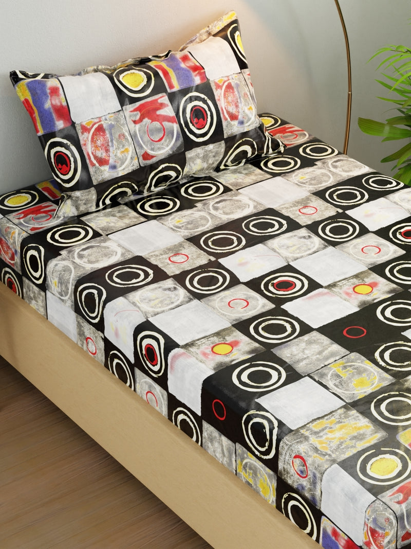 Extra Smooth Micro Single Bedsheet With 1 Pillow Cover <small> (ornamental-black)</small>