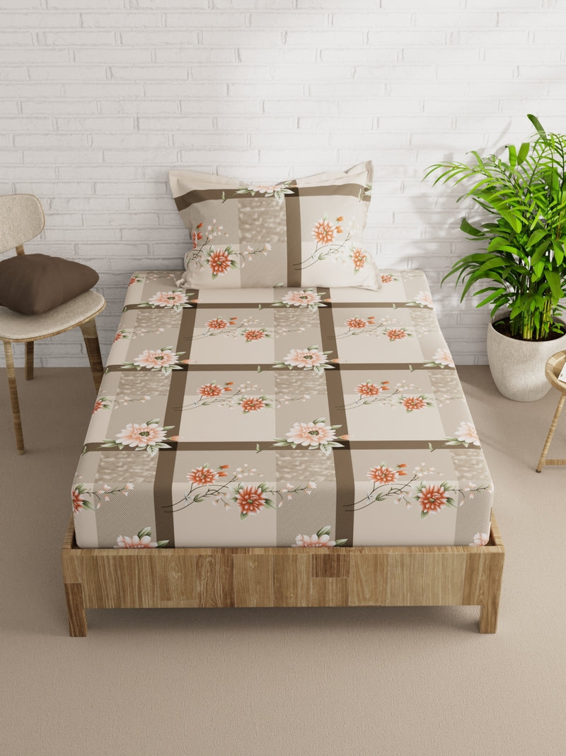 Extra Smooth Micro Single Bedsheet With 1 Pillow Cover <small> (floral-grey/multi)</small>