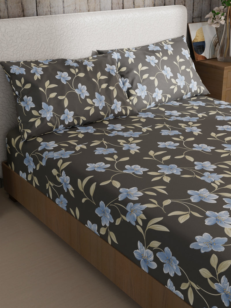 Bamboo Micro King Bedsheet With 2 Pillow Covers <small> (floral-charcoal)</small>