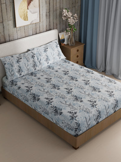 Bamboo Micro King Bedsheet With 2 Pillow Covers <small> (floral-blue)</small>