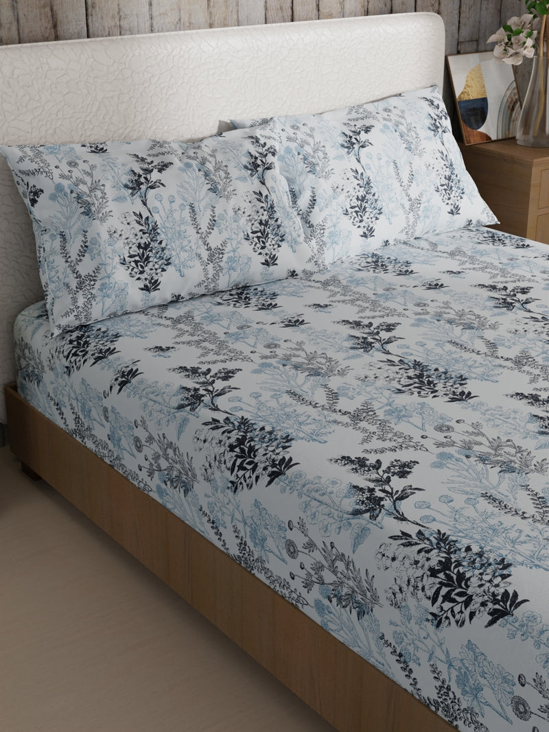 Bamboo Micro King Bedsheet With 2 Pillow Covers <small> (floral-blue)</small>