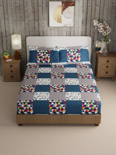 Bamboo Micro King Bedsheet With 2 Pillow Covers <small> (geometric-blue/multi)</small>