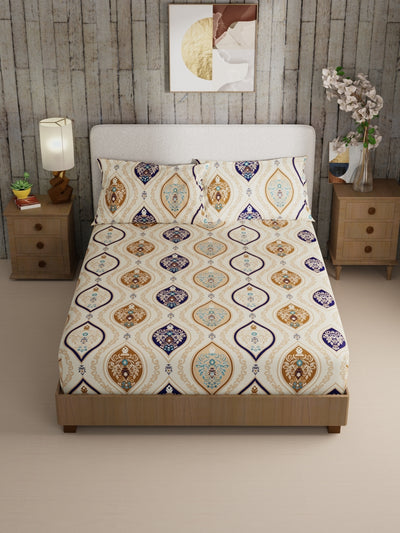 Bamboo Micro King Bedsheet With 2 Pillow Covers <small> (ornamental-ivory/multi)</small>