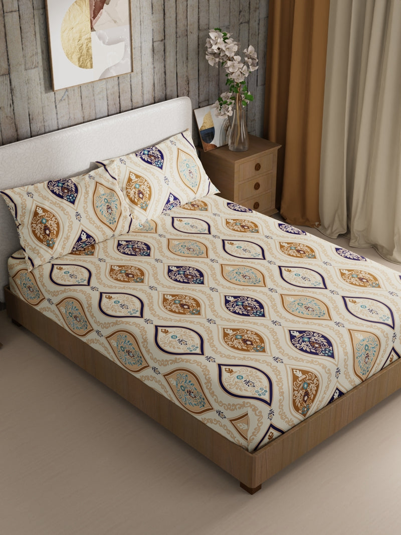 Bamboo Micro King Bedsheet With 2 Pillow Covers <small> (ornamental-ivory/multi)</small>