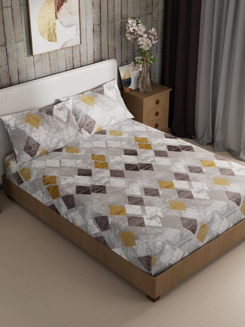 Bamboo Micro King Bedsheet With 2 Pillow Covers <small> (geometric-grey/gold)</small>