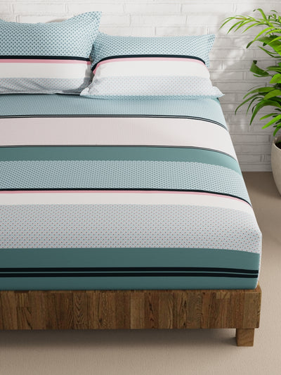 Extra Smooth Micro Double Bedsheet With 2 Pillow Covers <small> (stripe-blue/pink)</small>