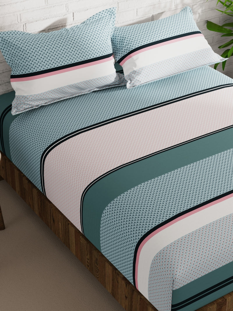 Extra Smooth Micro Double Bedsheet With 2 Pillow Covers <small> (stripe-blue/pink)</small>