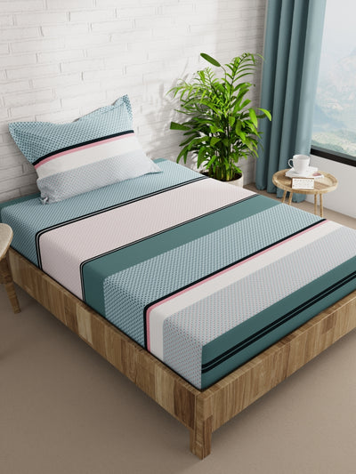 Extra Smooth Micro Single Bedsheet With 1 Pillow Cover <small> (stripe-blue/pink)</small>