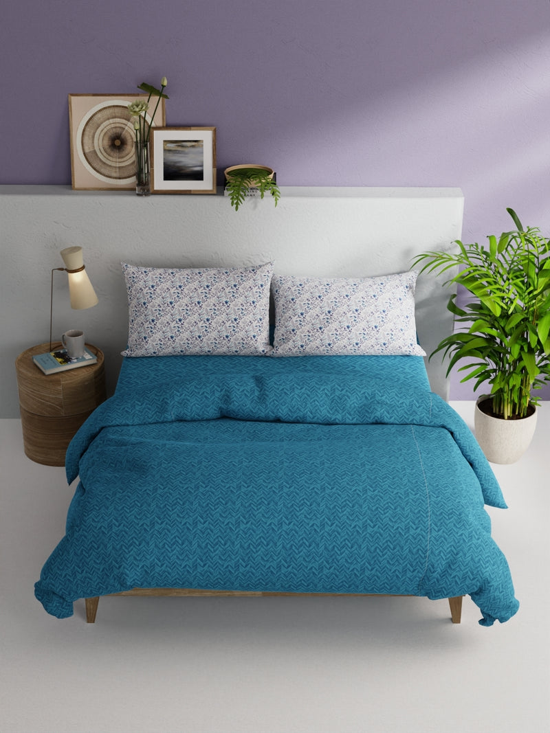 Soft 100% Cotton Double Comforter With 1 Double Bedsheet 2 Pillow Covers, For Ac Room <small> (stripe-teal/purple)</small>