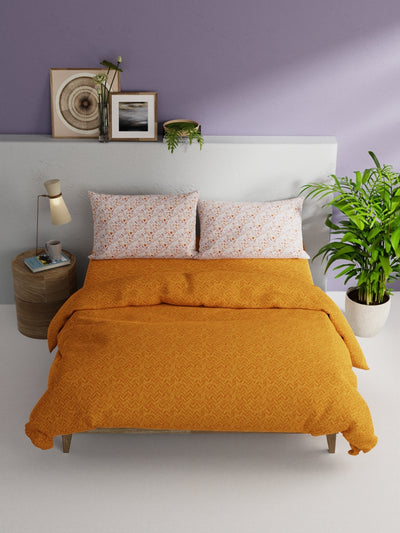 Soft 100% Cotton Double Comforter With 1 Double Bedsheet 2 Pillow Covers, For Ac Room <small> (stripe-orange/rust)</small>