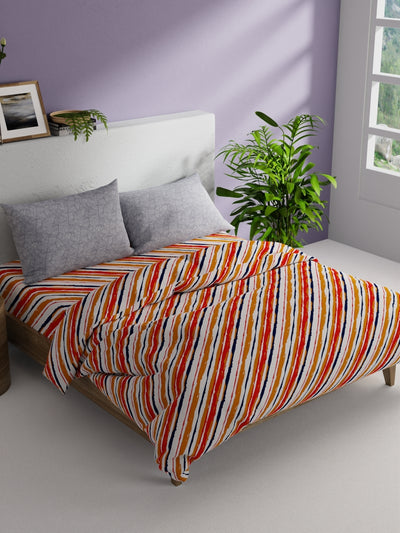 Soft 100% Cotton Double Comforter With 1 Double Bedsheet 2 Pillow Covers, For Ac Room <small> (stripe-orange/navy)</small>
