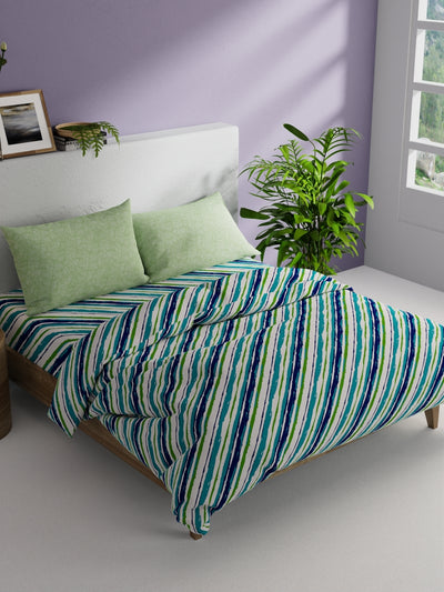 Soft 100% Cotton Double Comforter With 1 Double Bedsheet 2 Pillow Covers, For Ac Room <small> (stripe-teal/green)</small>