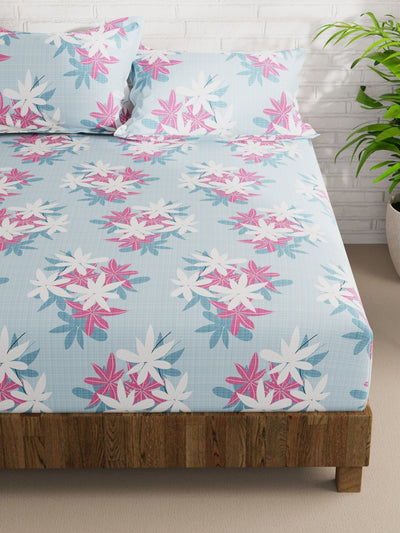Extra Smooth Micro Double Bedsheet With 2 Pillow Covers <small> (floral-blue/pink)</small>