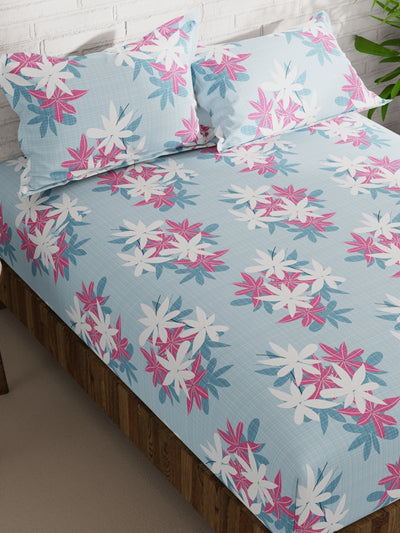 Extra Smooth Micro Double Bedsheet With 2 Pillow Covers <small> (floral-blue/pink)</small>