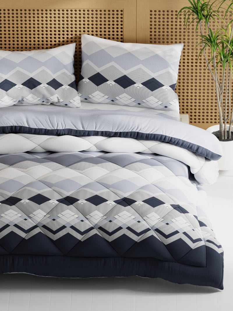 Extra Smooth Micro Double Comforter With 1 Double Bedsheet And 2 Pillow Covers For All Weather <small> (geometric-steelgrey)</small>