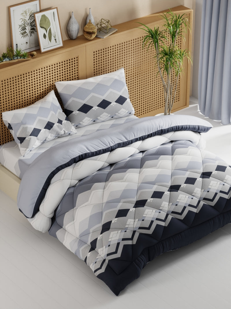 Extra Smooth Micro Double Comforter With 1 Double Bedsheet And 2 Pillow Covers For All Weather <small> (geometric-steelgrey)</small>