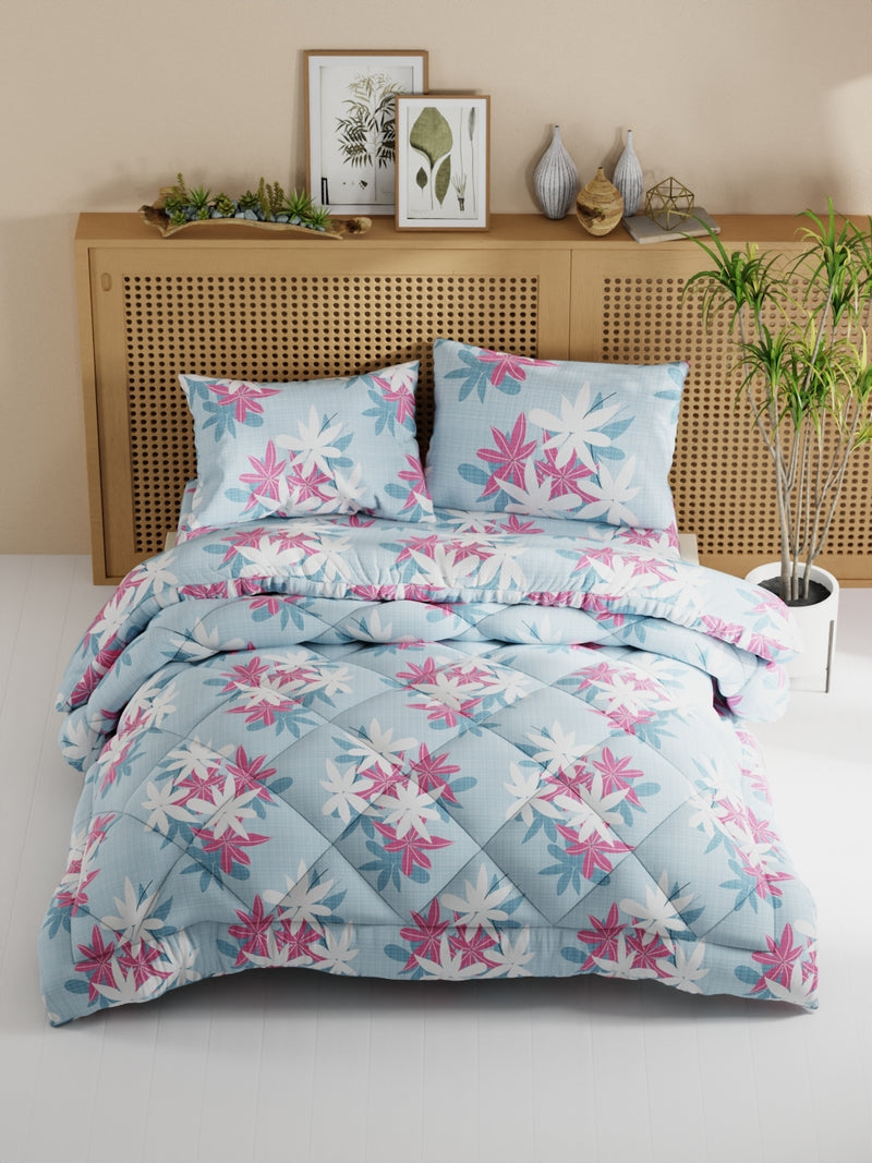 Extra Smooth Micro Double Comforter With 1 Double Bedsheet And 2 Pillow Covers For All Weather <small> (floral-blue/pink)</small>