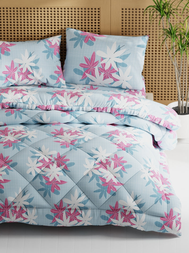 Extra Smooth Micro Double Comforter With 1 Double Bedsheet And 2 Pillow Covers For All Weather <small> (floral-blue/pink)</small>