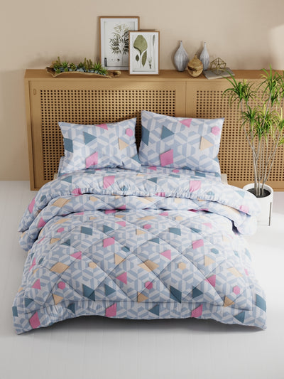Extra Smooth Micro Double Comforter With 1 Double Bedsheet And 2 Pillow Covers For All Weather <small> (geometric-grey/multi)</small>