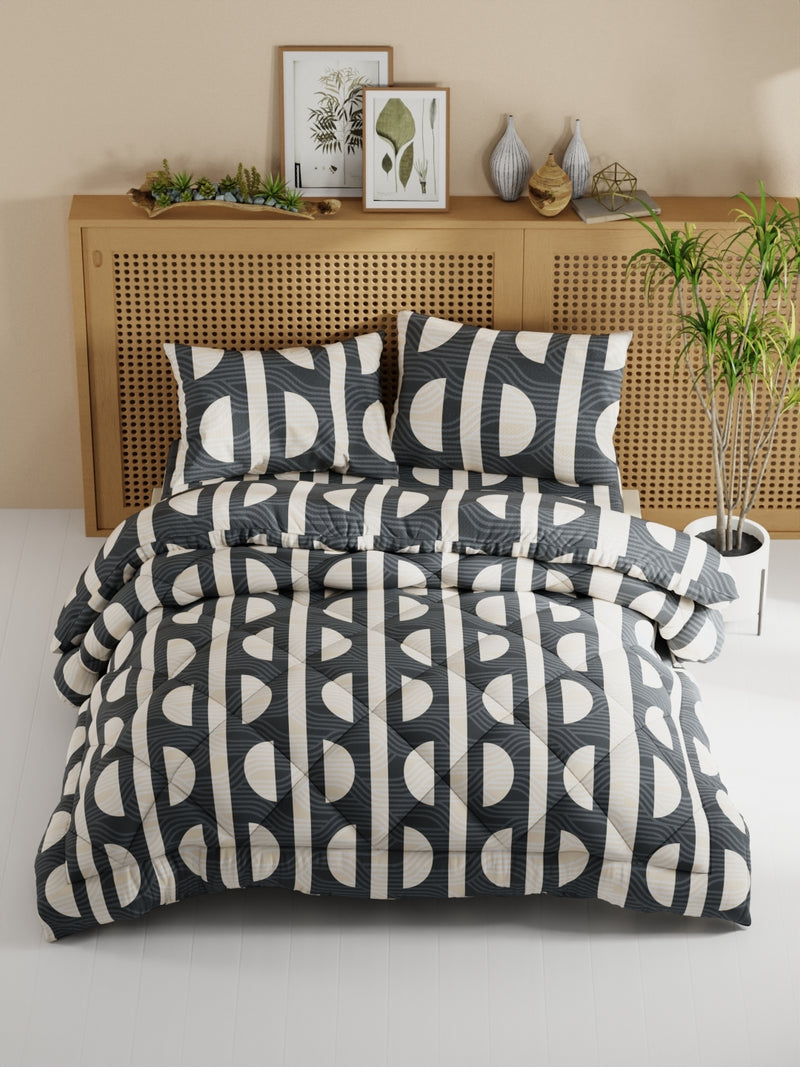 Extra Smooth Micro Double Comforter With 1 Double Bedsheet And 2 Pillow Covers For All Weather <small> (geometric-grey)</small>