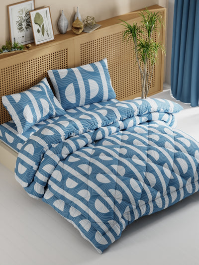 Extra Smooth Micro Double Comforter With 1 Double Bedsheet And 2 Pillow Covers For All Weather <small> (geometric-teal)</small>