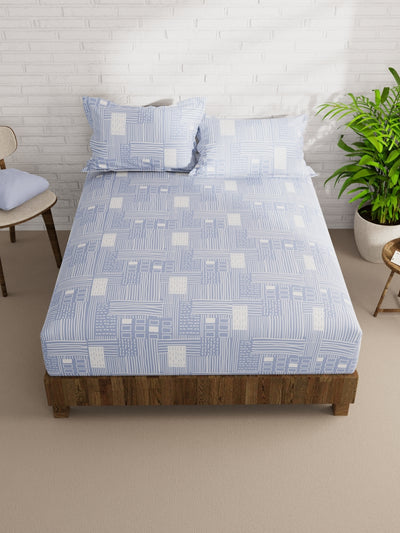 Extra Smooth Micro Double Bedsheet With 2 Pillow Covers <small> (abstract-skyblue)</small>