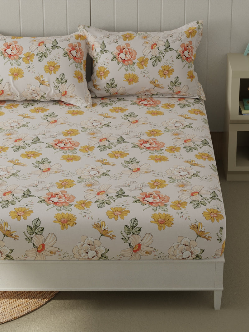 Extra Smooth Micro Double Bedsheet With 2 Pillow Covers <small> (floral-white/pink)</small>