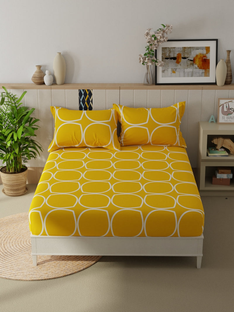 Extra Smooth Micro Double Bedsheet With 2 Pillow Covers <small> (geometric-yellow)</small>