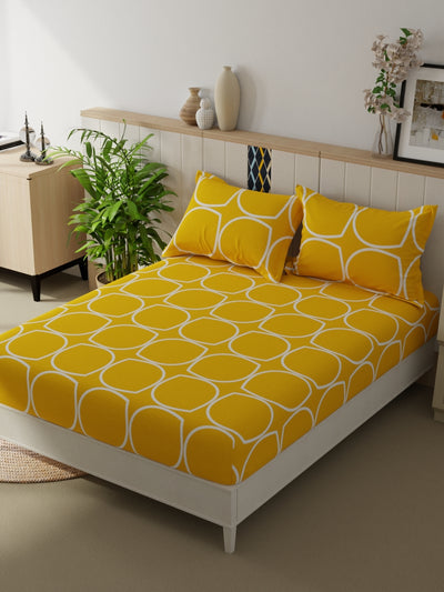 Extra Smooth Micro Double Bedsheet With 2 Pillow Covers <small> (geometric-yellow)</small>