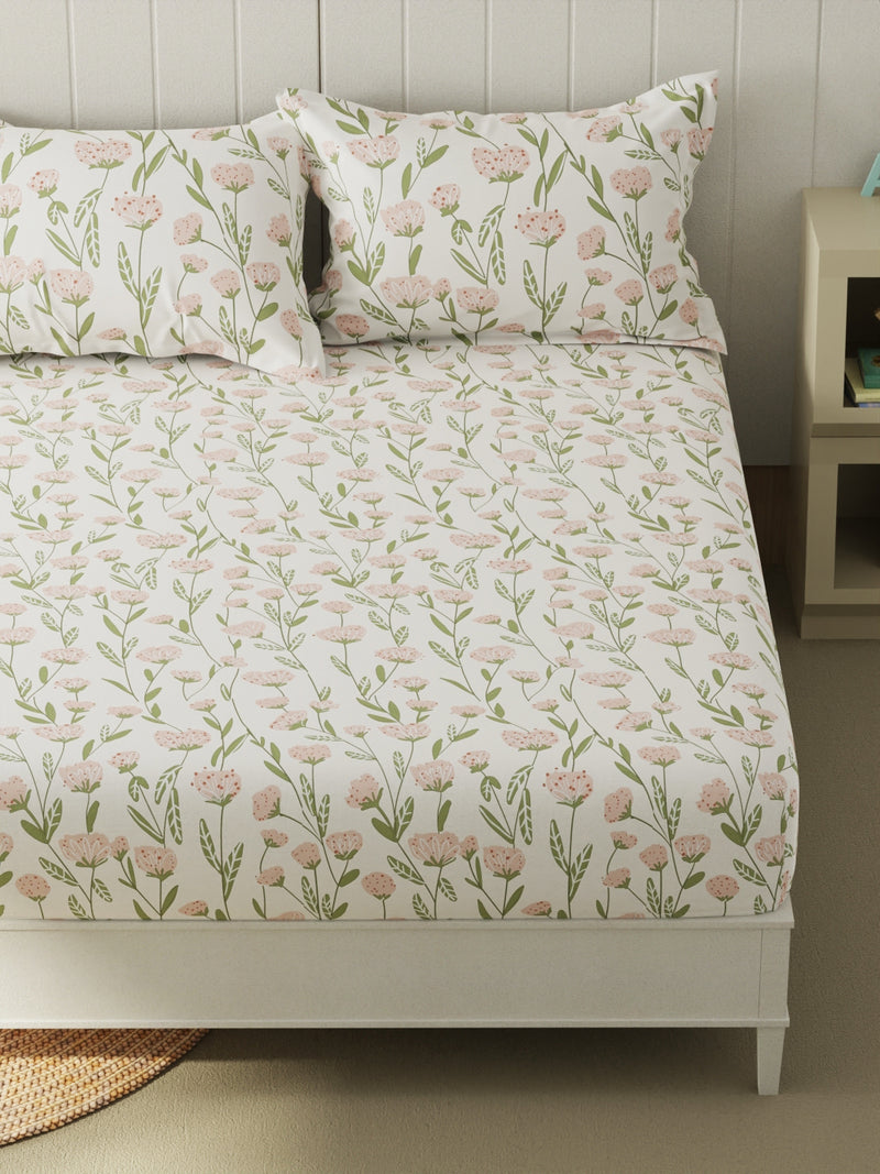 Extra Smooth Micro Double Bedsheet With 2 Pillow Covers <small> (floral-pink/green)</small>