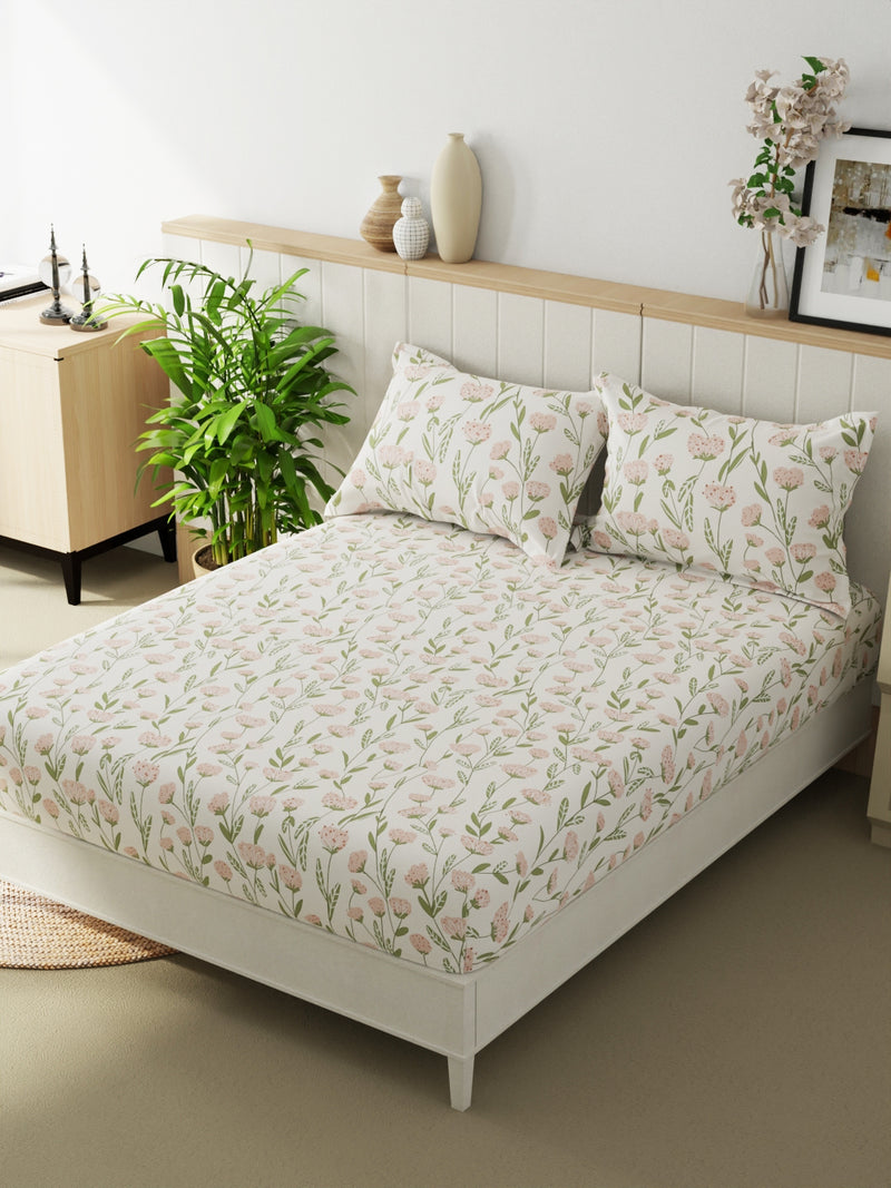 Extra Smooth Micro Double Bedsheet With 2 Pillow Covers <small> (floral-pink/green)</small>