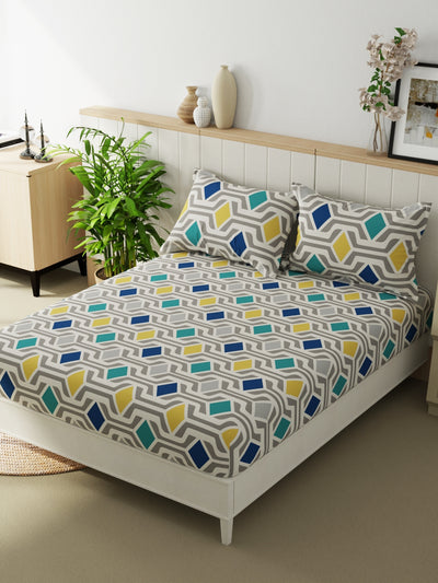 Extra Smooth Micro Double Bedsheet With 2 Pillow Covers <small> (geometric-grey/multi)</small>