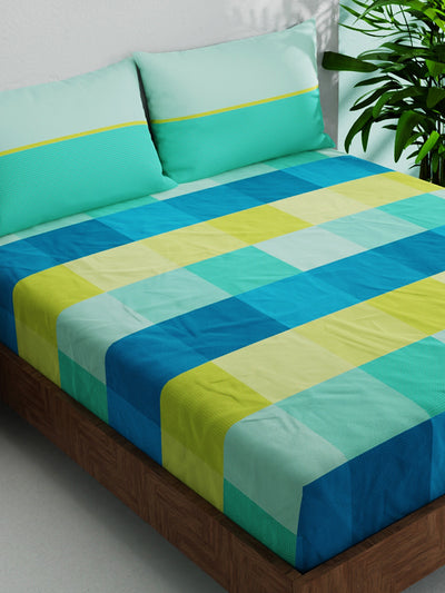 Soft 100% Natural Cotton Double Bedsheet With 2 Pillow Covers <small> (checks-green/multi)</small>