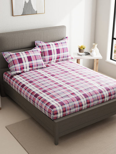 100% Pure Cotton Double Bedsheet With 2 Pillow Covers <small> (checks-cream berry)</small>