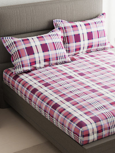 100% Pure Cotton Double Bedsheet With 2 Pillow Covers <small> (checks-cream berry)</small>