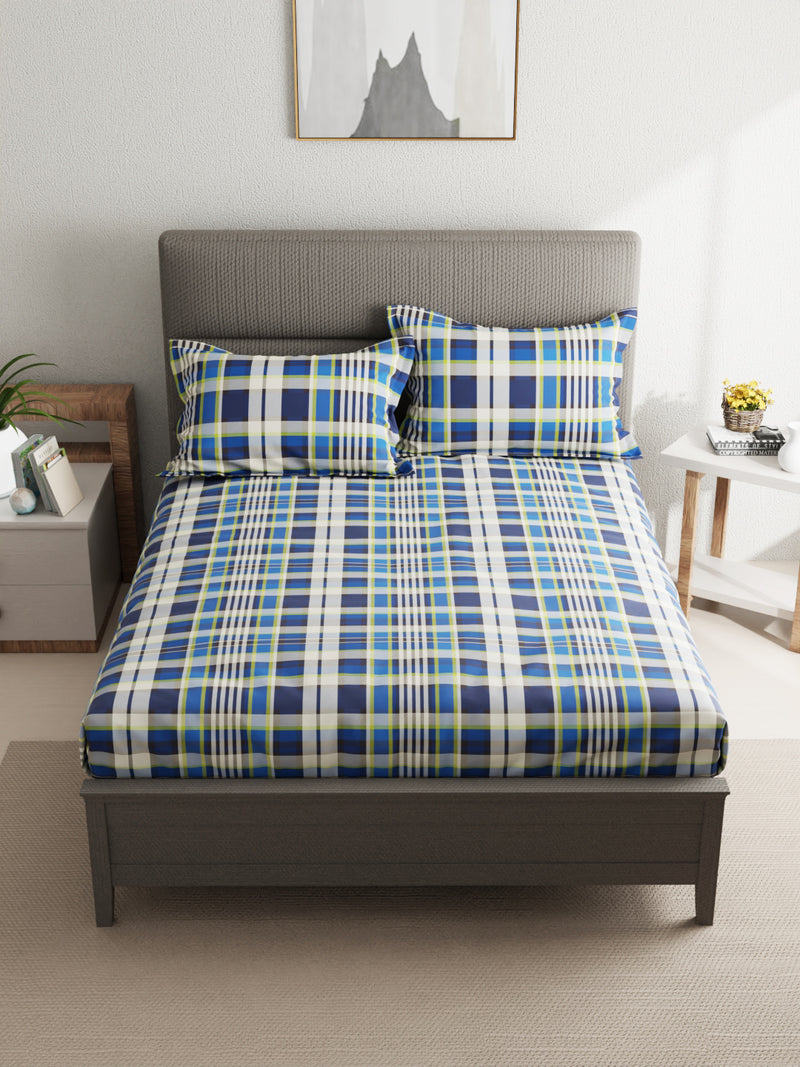 100% Pure Cotton Double Bedsheet With 2 Pillow Covers <small> (checks-royal blue)</small>