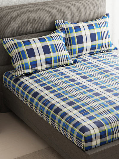 100% Pure Cotton Double Bedsheet With 2 Pillow Covers <small> (checks-royal blue)</small>