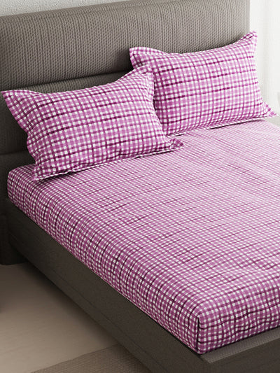 100% Pure Cotton Double Bedsheet With 2 Pillow Covers <small> (checks-lt.purple)</small>