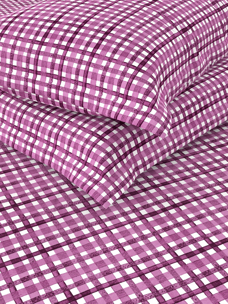 100% Pure Cotton Double Bedsheet With 2 Pillow Covers <small> (checks-lt.purple)</small>