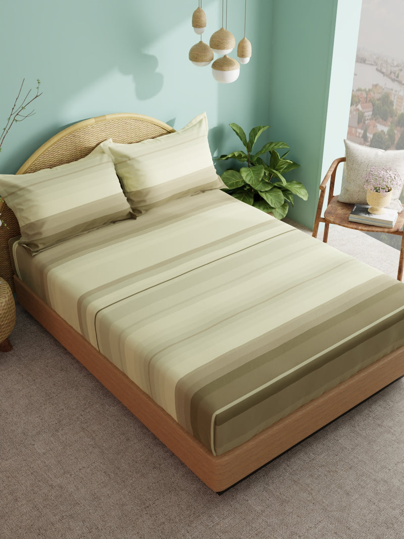 Super Soft 100% Cotton Xl King Size Bedsheet With 2 Pillow Covers <small> (stripe-khaki/brown)</small>