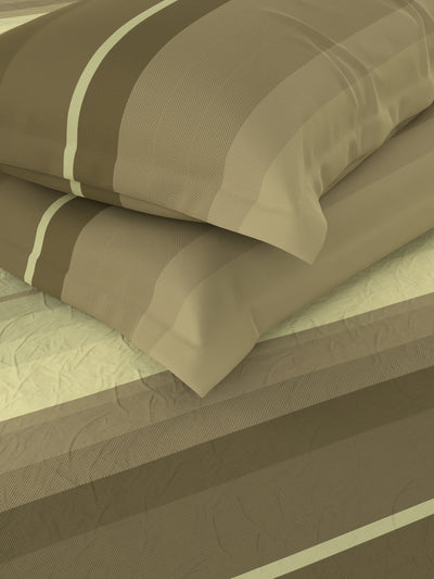 Super Soft 100% Cotton Xl King Size Bedsheet With 2 Pillow Covers <small> (stripe-khaki/brown)</small>